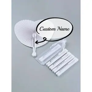 10/20pcs Personalized Custom White Wedding Heart Paper Fans, Suitable For Party Souvenirs Engagement Youngsters's Baptism Guest Gifts, Country , Retro, Simple, Fashionable, Casual Customization, Personalized, Unique, Ideal Gift For Family, Friends, Gradua