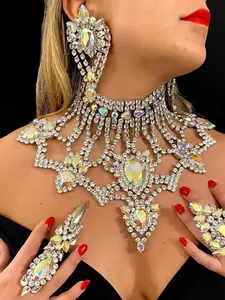 Rhinestone Necklace and Earrings Set, Bold Evening Jewelry, Perfect for Photoshoots, Statement Accessories for Special Occasions