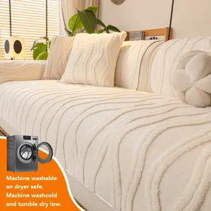 1pc sofa cover Plush Sofa Slipcover Cushion, Warm Anti-Slip Dustproof Cat Scratch Resistant Seat Pad, Winter Warm Reusable Comfort