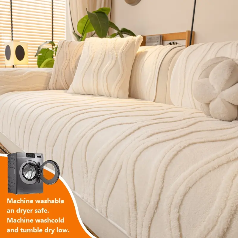 1pc sofa cover Washable Non Slip Couch Cover Sofa Protector Plush Sofa Slipcover Cushion, Warm Anti-Slip Dustproof Cat Scratch Resistant Seat Pad, Winter Warm Reusable Comfort