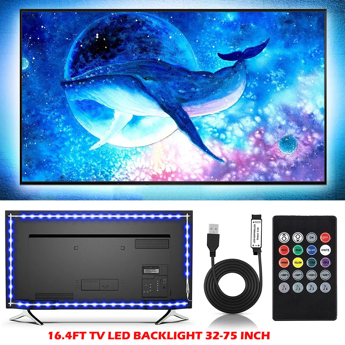 Led Lights for TV, 16.4ft TV Led Backlight 32-75 Inch, USB Led Light Strip with Remote,RGB Led Strip Lights Music Sync Color Changing Led Lights for Bedroom, Gaming Accessories