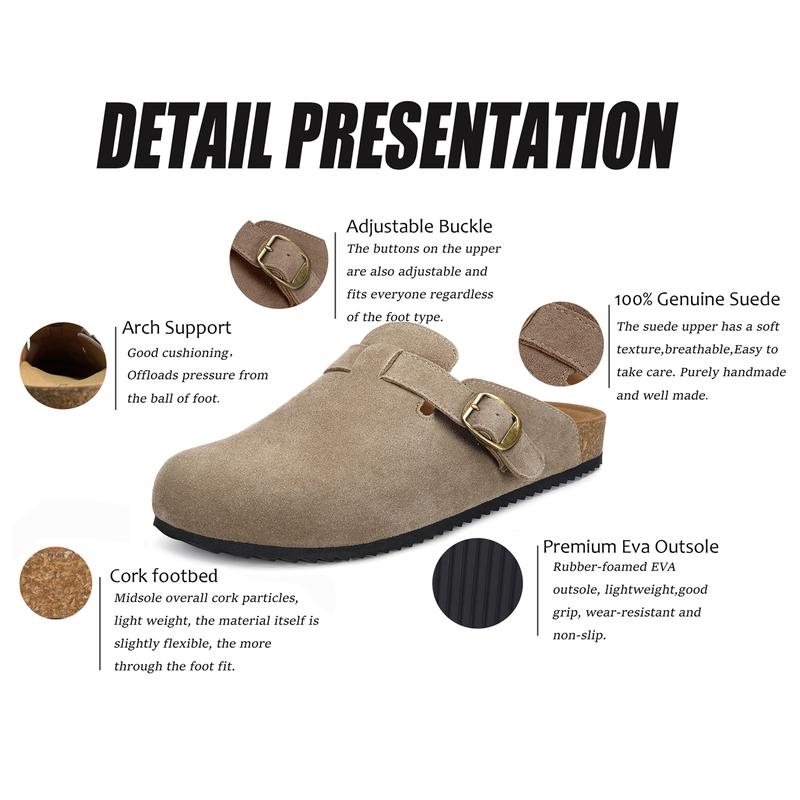 Men's Women's Adjustable Buckle Potato Shoes Suede Clogs Mens Leather Mules Cork Footbed Sandals