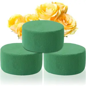 Round Floral Foam Blocks, 3.2" X 1.6" Green Wet Dry Flower Foam Plant Foam for Fresh & Artificial Wedding Aisle Flower Arrangements Party Decoration DIY Craft, Pack of 3