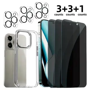 Tempered Glass Phone Screen & Lens Protector & Phone Case Set, Anti-spy Phone Protective Case, Phone Accessories for iPhone 11 12 13 14 15 16 Pro Max/Pro/Plus