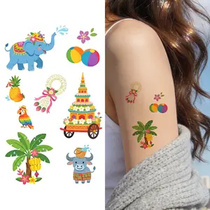 Water Festival Temporary Tattoo Stickers, Waterproof Cartoon Design, Realistic Fake Tattoos for Arms Legs Back, Casual Style