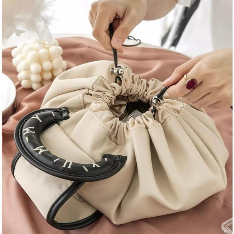 Chic Foldable Portable Makeup Organizer | Water-Resistant With Handle | Multi-Pocket for Skincare Cosmetics Daily Vanity Bathroom