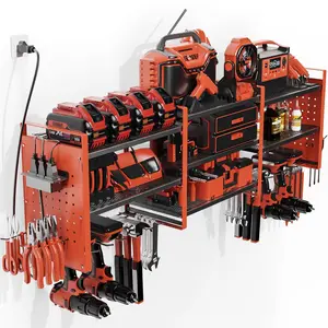 Power Tool Organizer with Charging Station Wall Mount 3 Layer Expanded Heavy Duty Garage Organization 48.8 Inch Length 4 Drill Slots 16 Standard Hole
