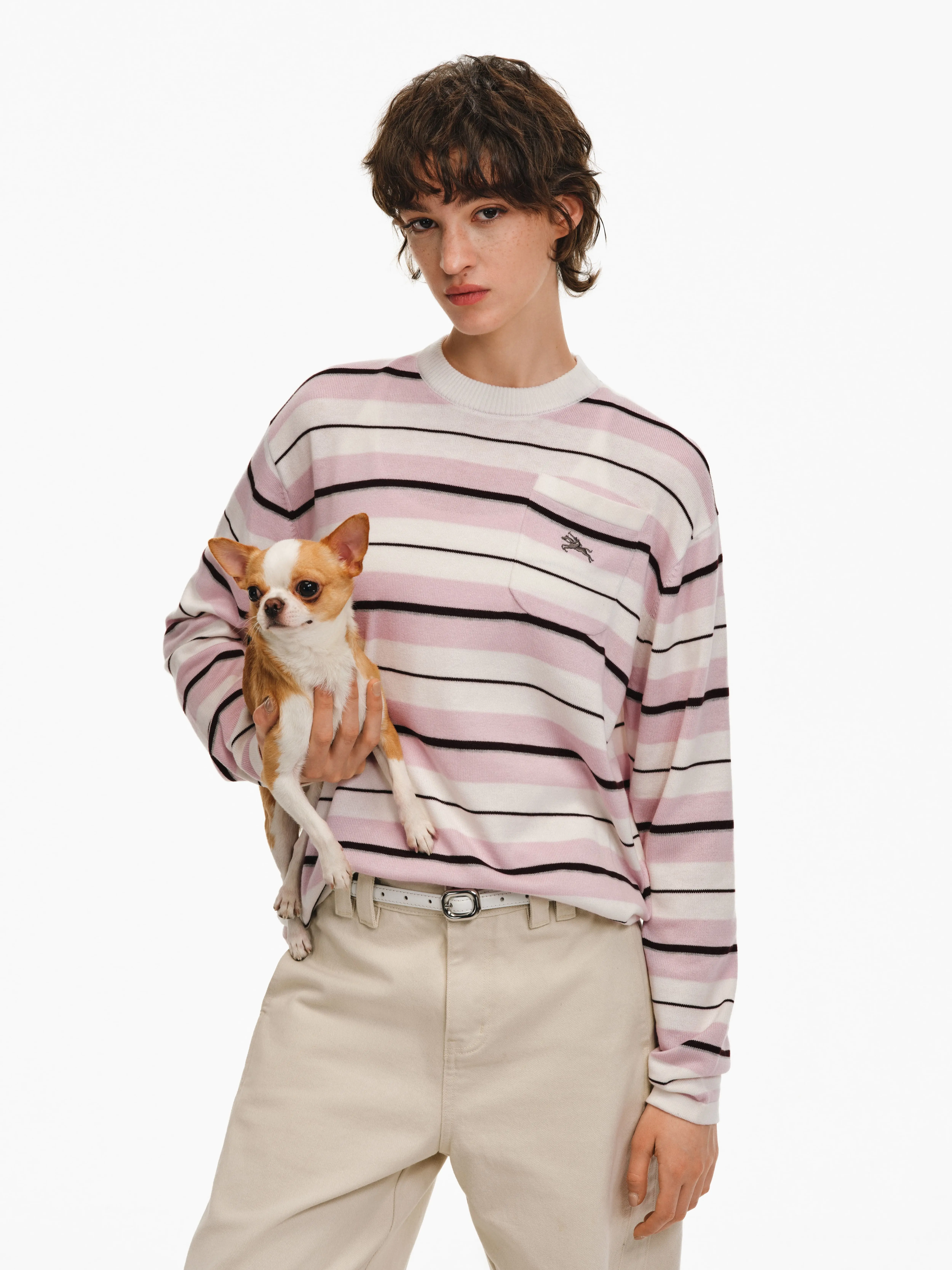 PCLP  Premium Wool Blend Stripe Knit Tee | Retro Colorblock Crew Neck Sweater Unisex