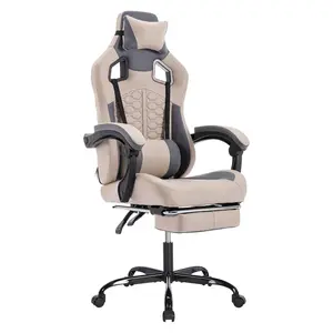 Ergonomic Gaming Chair with Massage, High Back PU Leather Office & PC Gaming Chair, Adjustable Lumbar Support & Footrest for Adults - 300LBS Capacity & Reclining 90-135°