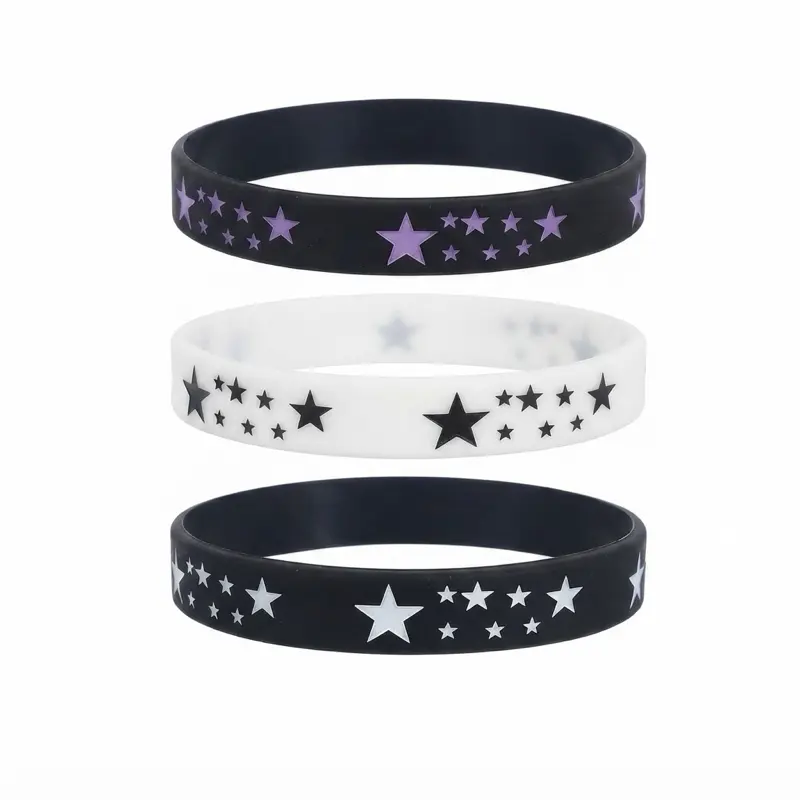 Minimalist Stars Wristband Set - 3 Pcs, Black & White Edition, Classic, Elegant, Casual, Silver Fashion Bracelet Accessory