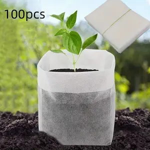 100pcs Non-Woven Seedling Bags, Biodegradable Tree Planting Pots, Flower Growing Containers, Garden Nursery Seedling Pouches