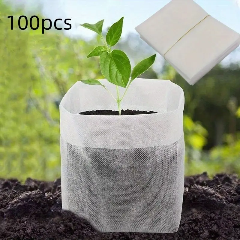 100pcs Non-Woven Seedling Bags, Biodegradable Tree Planting Pots, Flower Growing Containers, Garden Nursery Seedling Pouches, Nonwoven Fabric Pots, Garden Planters, Pot for Plants