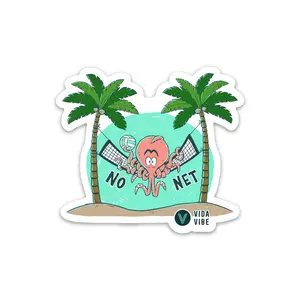 Vida Vibe No Net Volleyball Sticker - Octopus Design with Palm Trees - Ideal for Decor and Ornaments