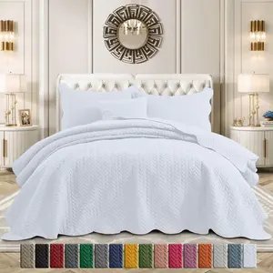 Soft & Breathable 3-Piece Quilted Bedspread – Leaf /  Floral Designs, Skin-Friendly Microfiber, Lightweight Year-Round Bedding – Available in (Twin – 1 Pillow Sham), Queen, King and California King sizes