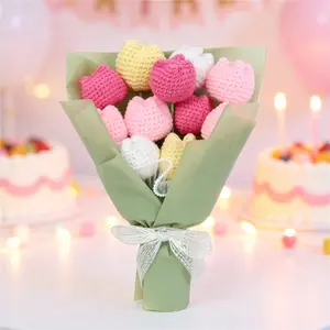 Handmade Yarn Crochet Tulip Bouquet, Realistic Flowers for Home Decor, Wedding, Birthday Parties, Christmas, Valentine's Day Gifts