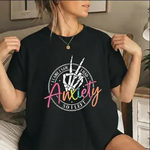 I Came I Saw I Had Anxiety So I Left Skeleton Hand Funny Quote Graphic Women T Shirt Introvert Sarcastic Humor Casual Short Sleeve Crewneck Cotton Novelty Top