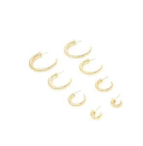 18K Gold Filled Thick Open Hoop Stud Hoops Earrings (K13A)(K137)