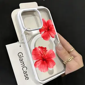 Red Hibiscus Flower Phone Case，Tropical Botanical Style for iPhone 17 16 15 14 13 12 11 Plus Pro Max.A17
