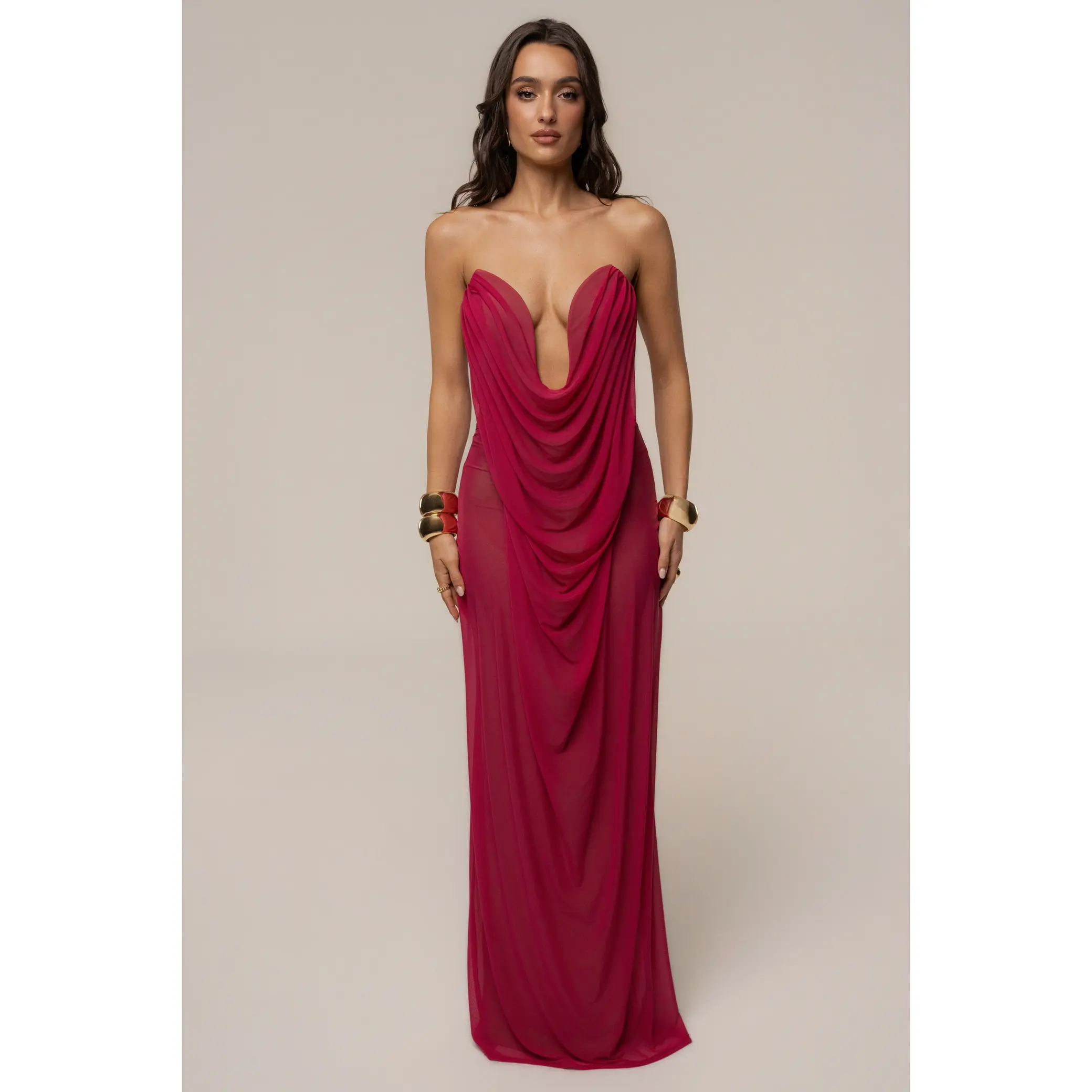 Fuchsia Siren Sculpted Mesh Dress