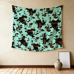American Western Vintage Cow Print Wall Tapestry, Distressed Texture Design, Serve As Warm Photography Backdrop For Summer Country Parties