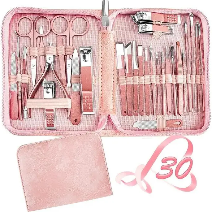 Free shipping/3p 30 in 1 Manicure Nail Clipper set, nail clippers, fingernail & toenail clippers, Manicure Tools, pedicure tools, Suitable Cutics Pink