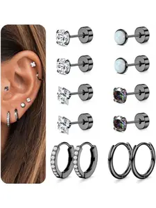 Hypoallergenic Surgical Steel Earrings 20G Flat Back Earrings for Women Trendy Ear Hoops Cartilage Earring Stacks Small Stainless Steel Earring Sets for Multiple Piercing