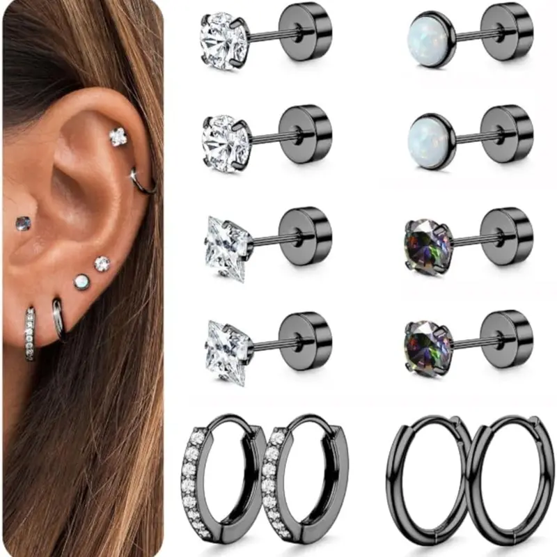 Hypoallergenic Surgical Steel Earrings 20G Flat Back Earrings for Women Earrings with Flat Backs Hoop Earrings Trendy Cartilage Earring Stacks Small Stainless Steel Earring Sets for Multiple Piercing Hoop Jewelry