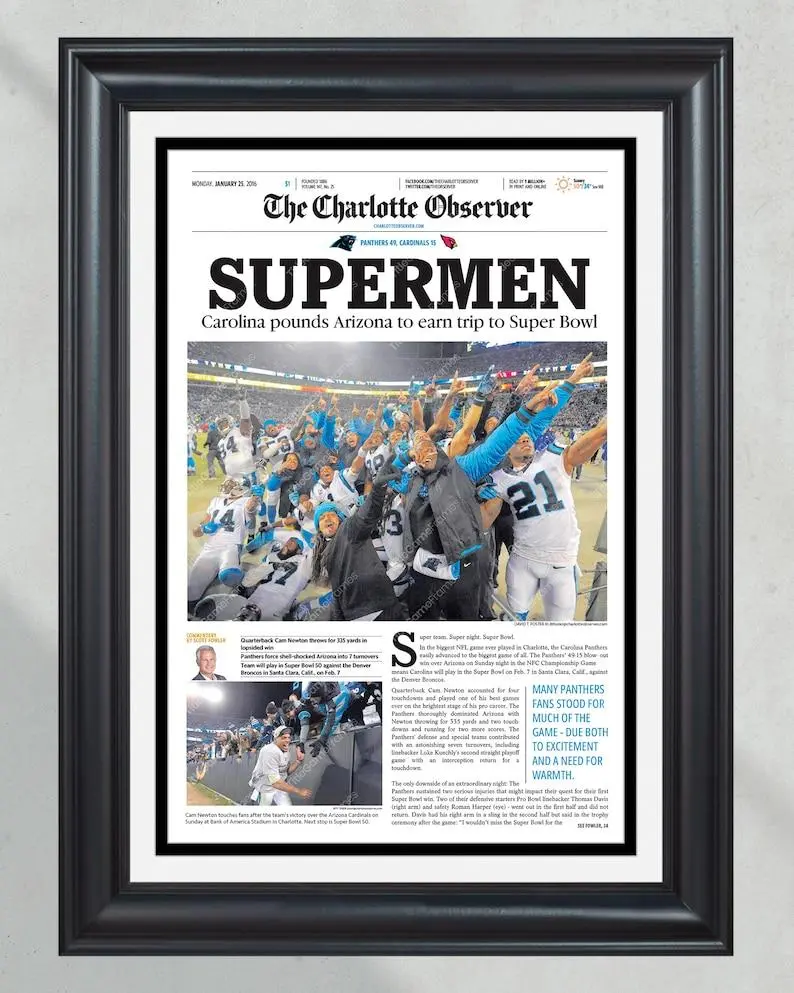 2016 Carolina Panthers 'SUPERMEN' NFC Championship - Super Bowl Journey Poster Print Unframed Newspaper