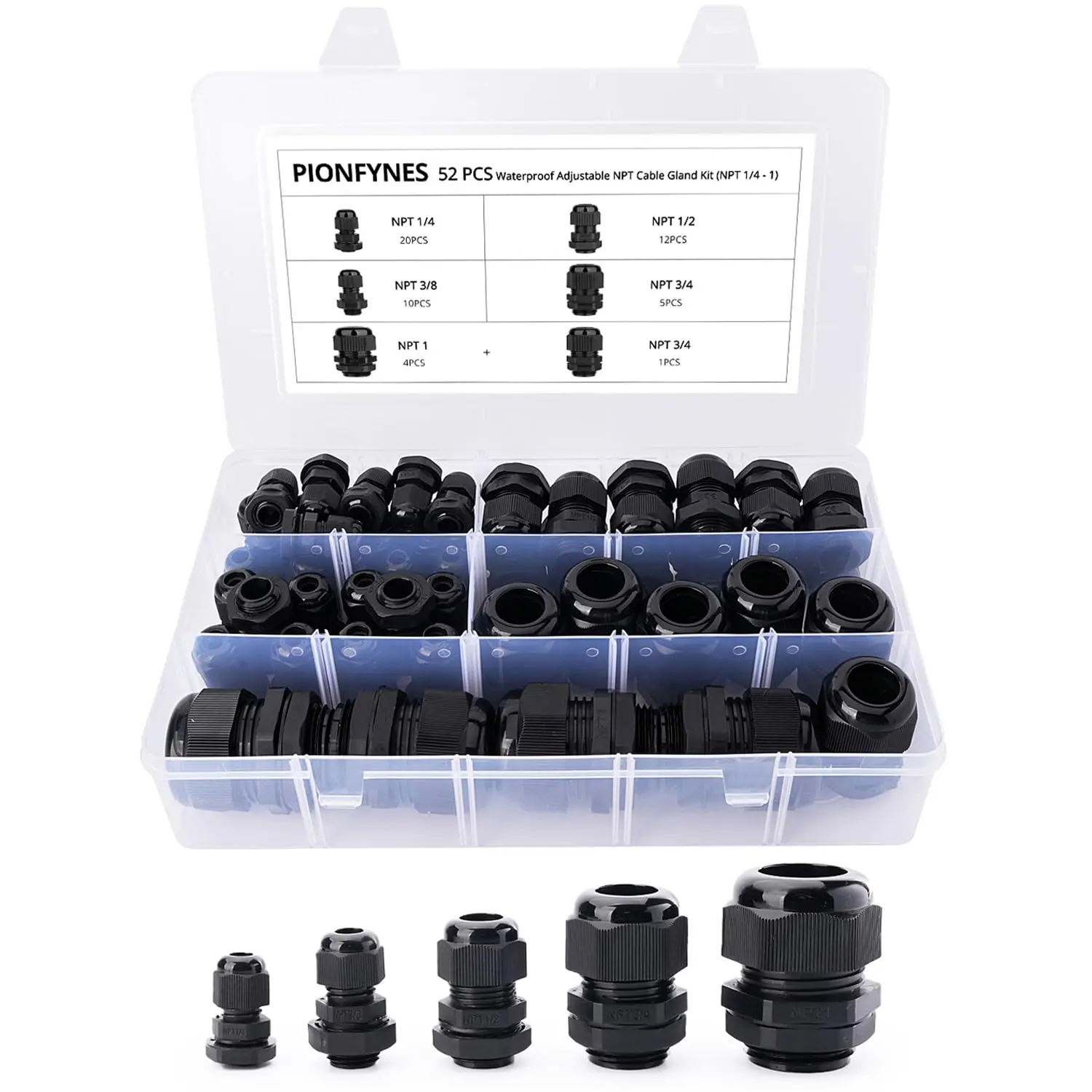 52 count  Gland 3-25mm  Adjustable 1/4'', 3/8'', 1/2'', 3/4'', 1'' NPT  Gland Joints with Gaskets