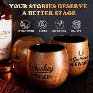 Charred Wooden Whiskey Glasses, Bourbon Drinking Glass, Whiskey Gifts for Men, Old Fashioned Whiskey Tumbler, Great Bourbon Gifts for Men, Dad, Husband, Brother, Whiskey Lovers, Wood Whiskey Cup