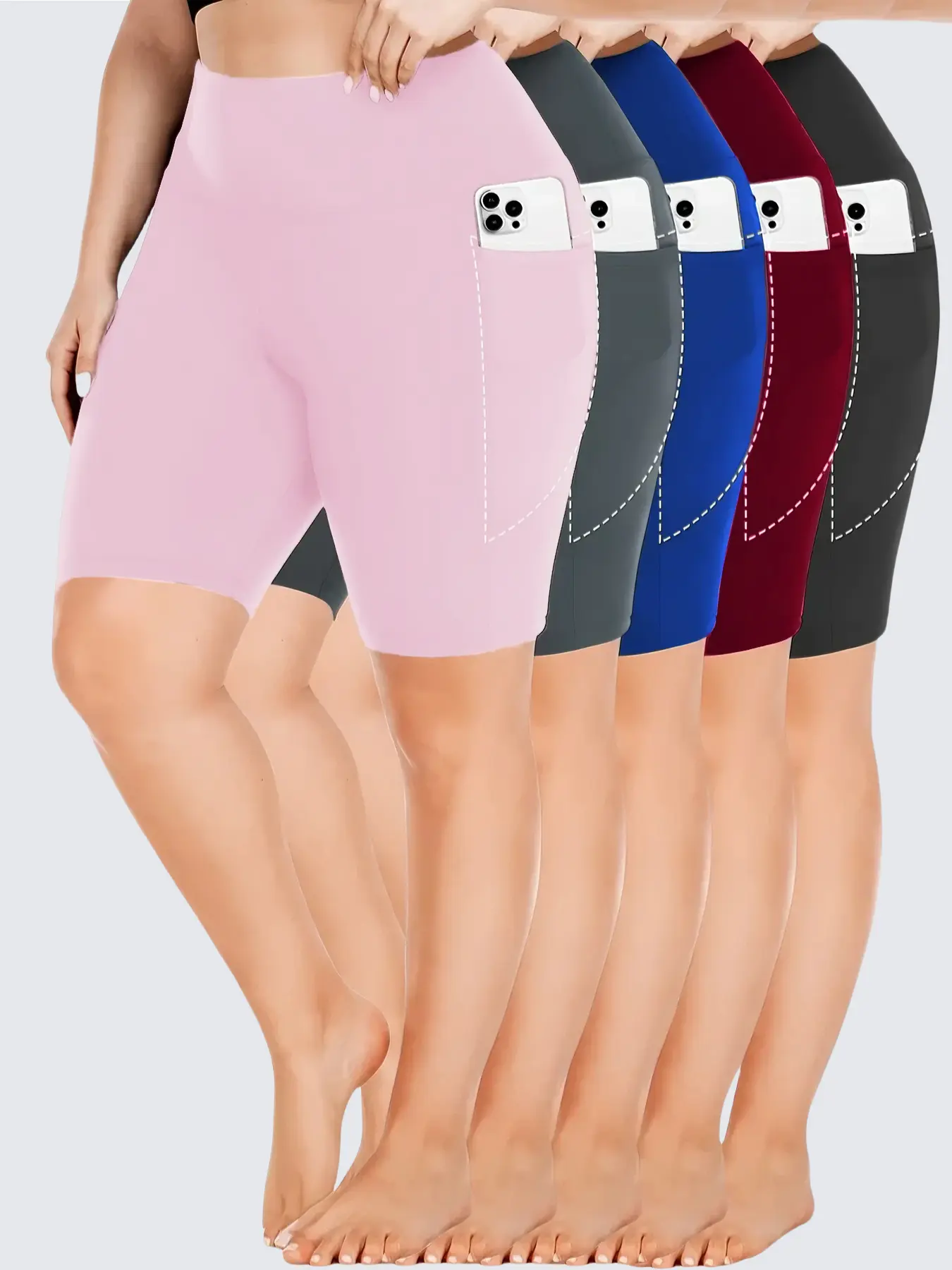 5-Piece Summer Athletic Shorts for Women, 5" Inseam High Stretch Cycling Shorts with 2 Side Pockets, Breathable Sweat Absorbent Quick Dry Fabric, Casual Womenswear for Spring Running, Tennis & Workout