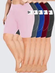 5-Piece Summer Athletic Shorts for Women, 5" Inseam High Stretch Cycling Shorts with 2 Side Pockets, Breathable Sweat Absorbent Quick Dry Fabric, Casual Womenswear for Spring Running, Tennis & Workout