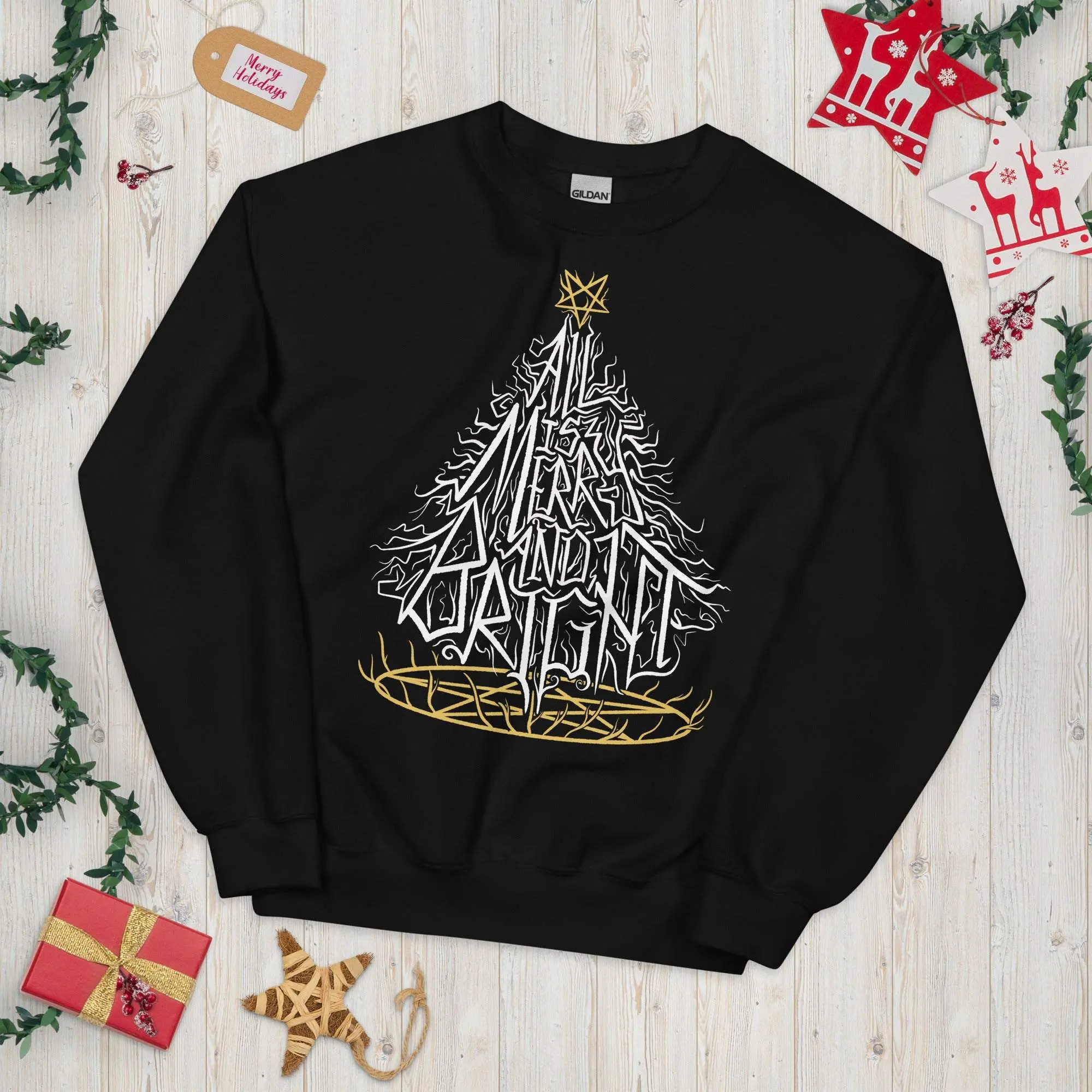 All is Merry and Bright - Heavy Metal Christmas Sweater Classic Collar