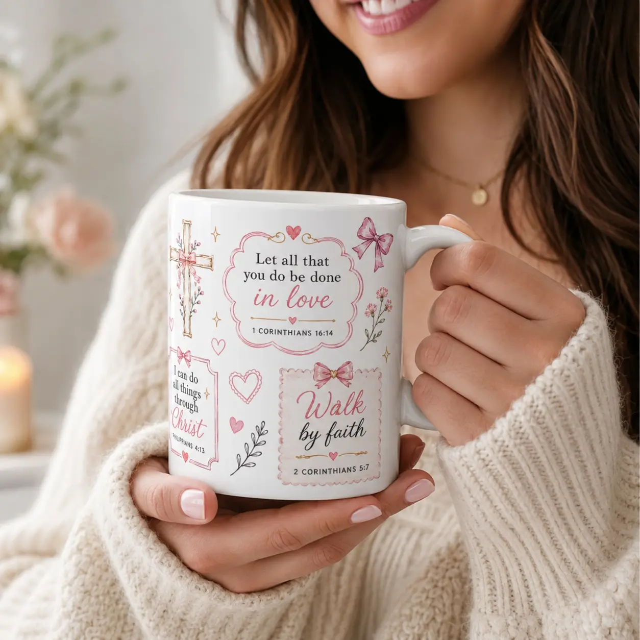 Scripture Verse Floral Cross Mug