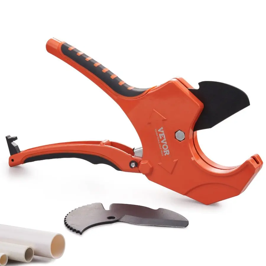 【Summerfinds】 Heavy Duty Ratcheting Pipe Cutter, 0-2.5 OD Hand Tool with Alloy Steel SK5 Spare Blade, Rubber Grip, Self-Locking for PVC, CPVC Hoses, Sk5 Bladedealsforyoudays