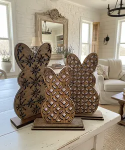 Wood Bunny Rabbit Spring Decor Boho Easter Decor Table Decor Hippie Rustic Handmade Farmhouse French Country