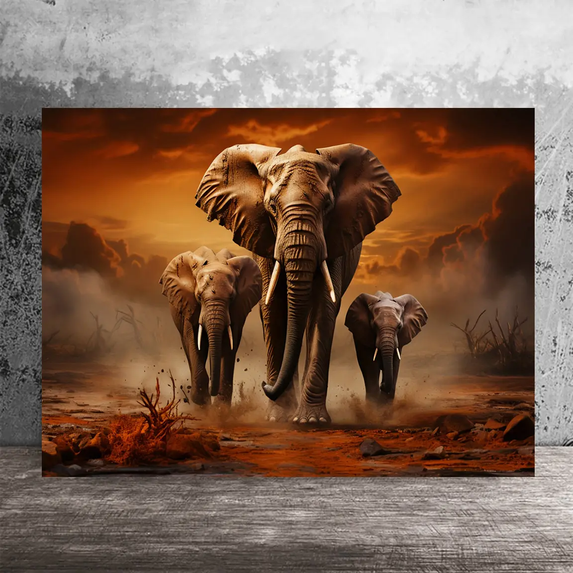 1pc Wild Elephant Canvas Art Print - Frameless 12x16 Inch Wall Decor with Striking Orange Sky & Dramatic Scene, Perfect for Home, Office, or Cafe, Office Artwork | Natural Ambiance Decor | Frameless Canvas, Elephant Decor, Perfect for Room Decor