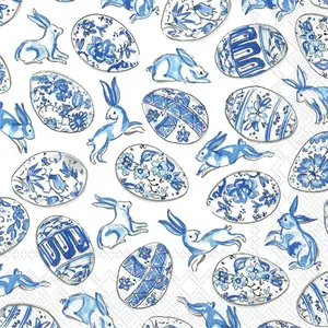 Blue And White Eggs With Bunnies, Cocktail Napkins