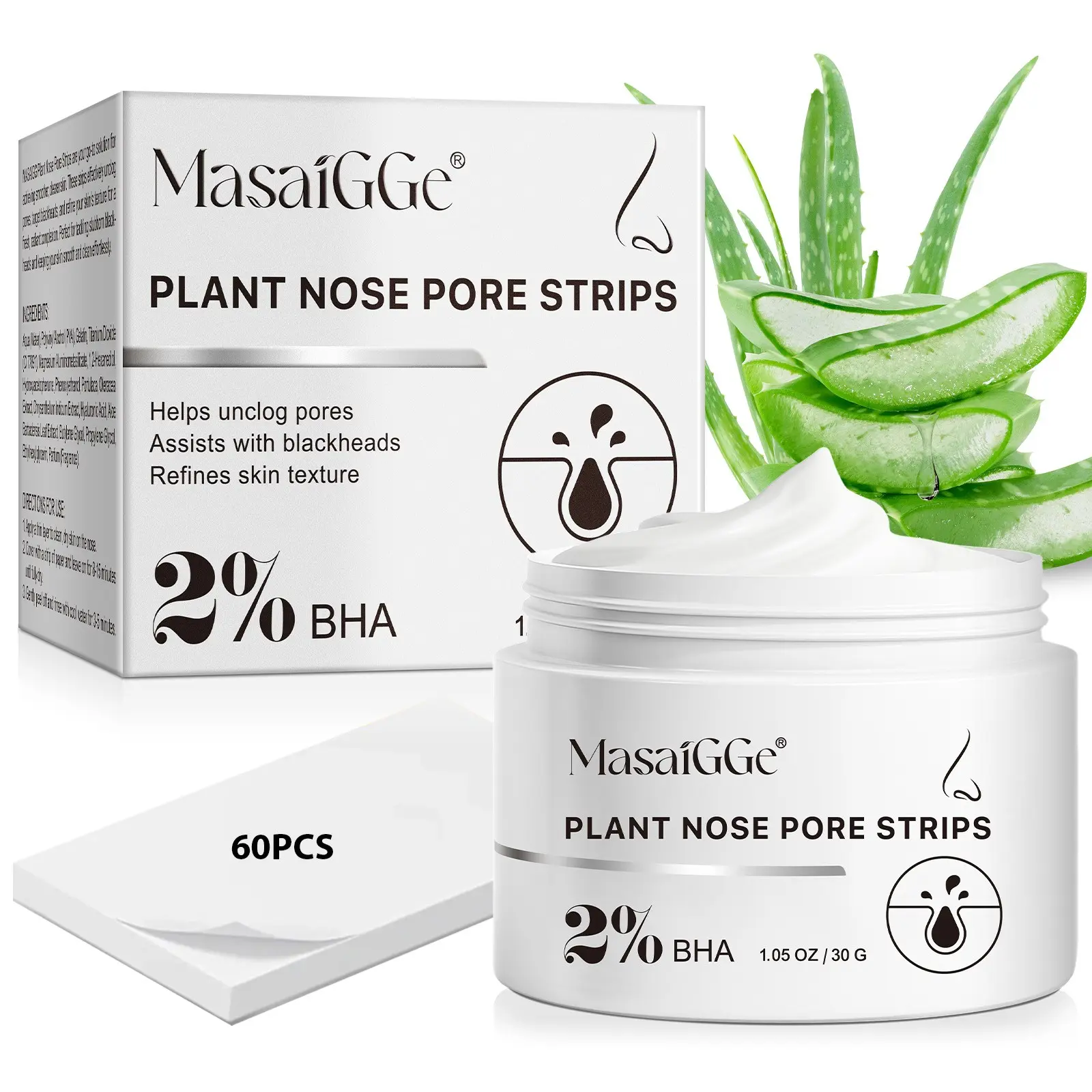 Masaigge Blackhead Remover Nose Mask 30g, Plant-Based Pore Cleanser, Nose Pore Strips, Oil Control, Smooth & Clean Skin, Ideal for Acne-Prone Skin