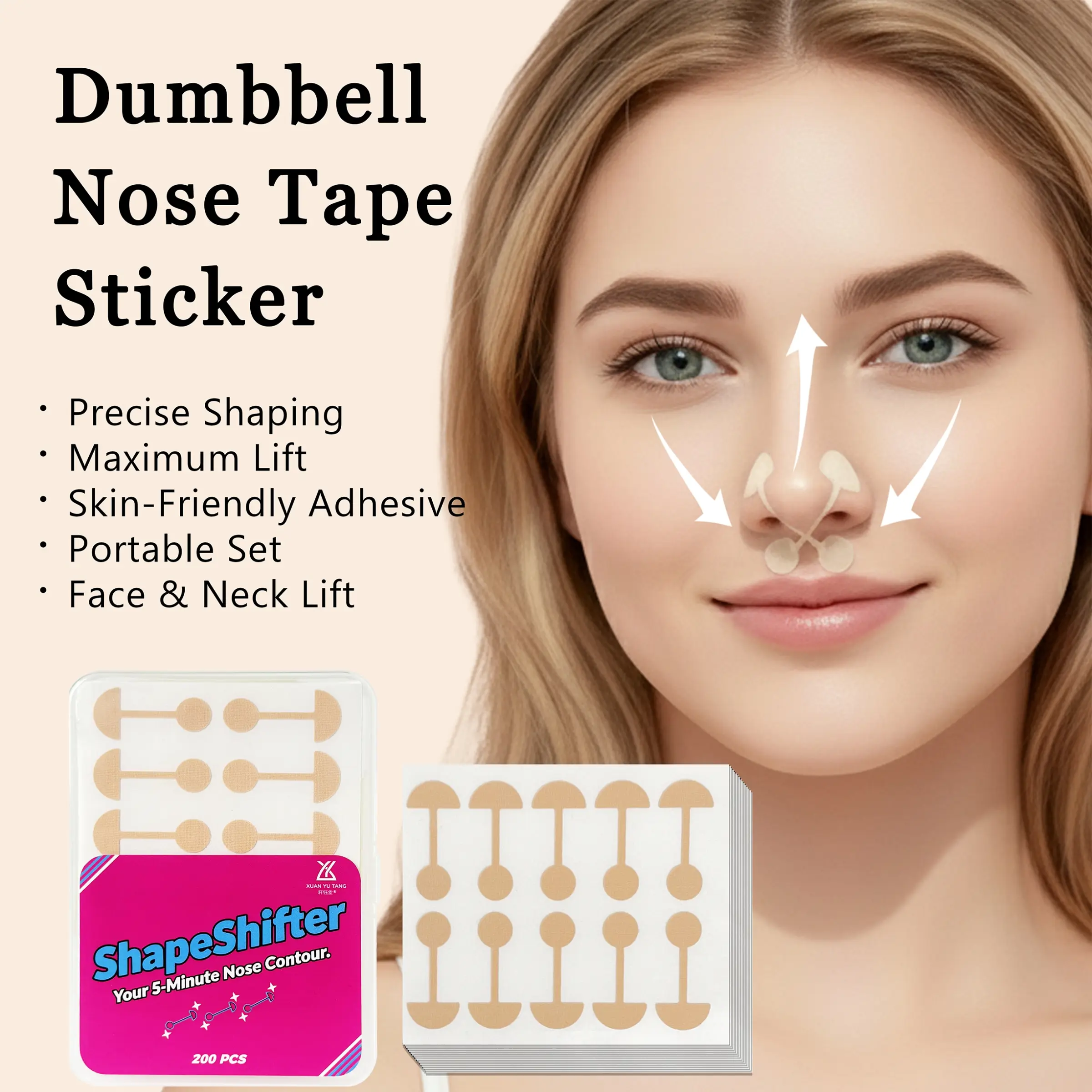 200 Pcs Nose Tape Kit-Soft Nose Bridge Corrector, invisible Nose Straightener & Lifting Patch, Reusable Beauty Nose Shaper & Face Lifter for Women & Men, Daily Care Accessory