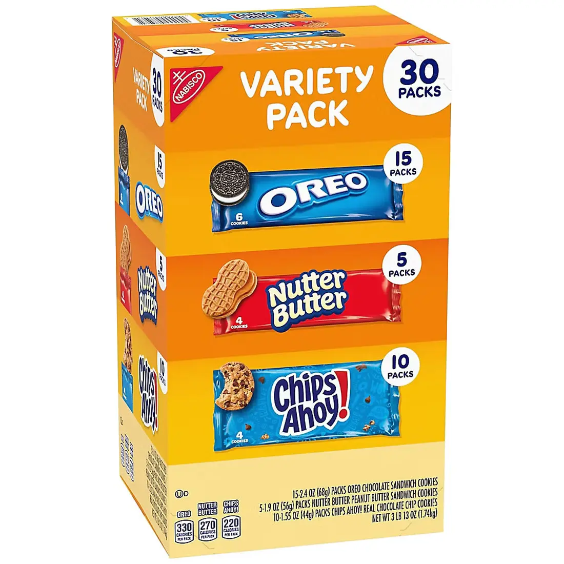 Nabisco Cookie Variety Pack, OREO, Nutter Butter, Chips Ahoy!, Snack Packs, 30 pk. Nabisco Cookie Variety Pack, OREO, Nutter Butter, Chips Ahoy!, Snack Packs, 30 pk.