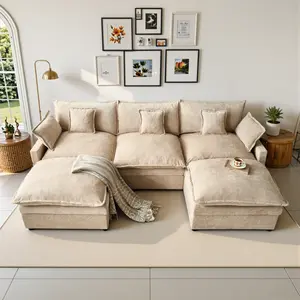 CAODOC Modular Sectional Sofa 108" U-Shaped Modern Comfy Cloud Couch with Side Storage Pockage, 3-Seat Chenille Deep Seat Sofa with Throw Pillow & Movable Ottoman for Living Room, Bedroom and Apartment