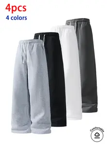 4-pack men’s belts with drawstring tie design, straight-cut casual solid-color athletic pants—an essential piece for a man’s wardrobe, versatile wear suitable for spring and autumn.