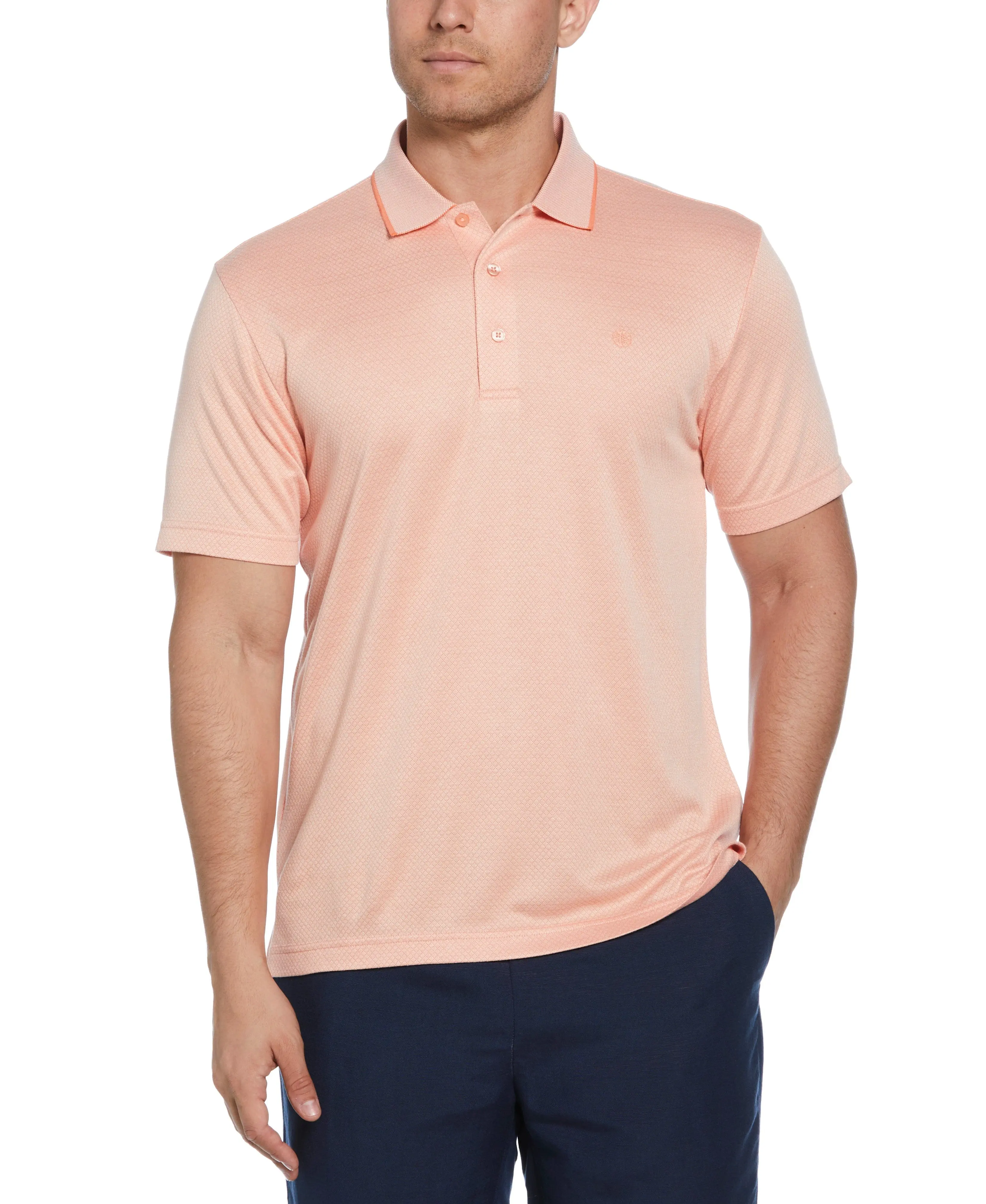 Men's Classic Polo Shirt in a Casual Viscose Blend with a Chic Texture, Diamond Jacquard Short Sleeve Top with a Ribbed Tipped Collar