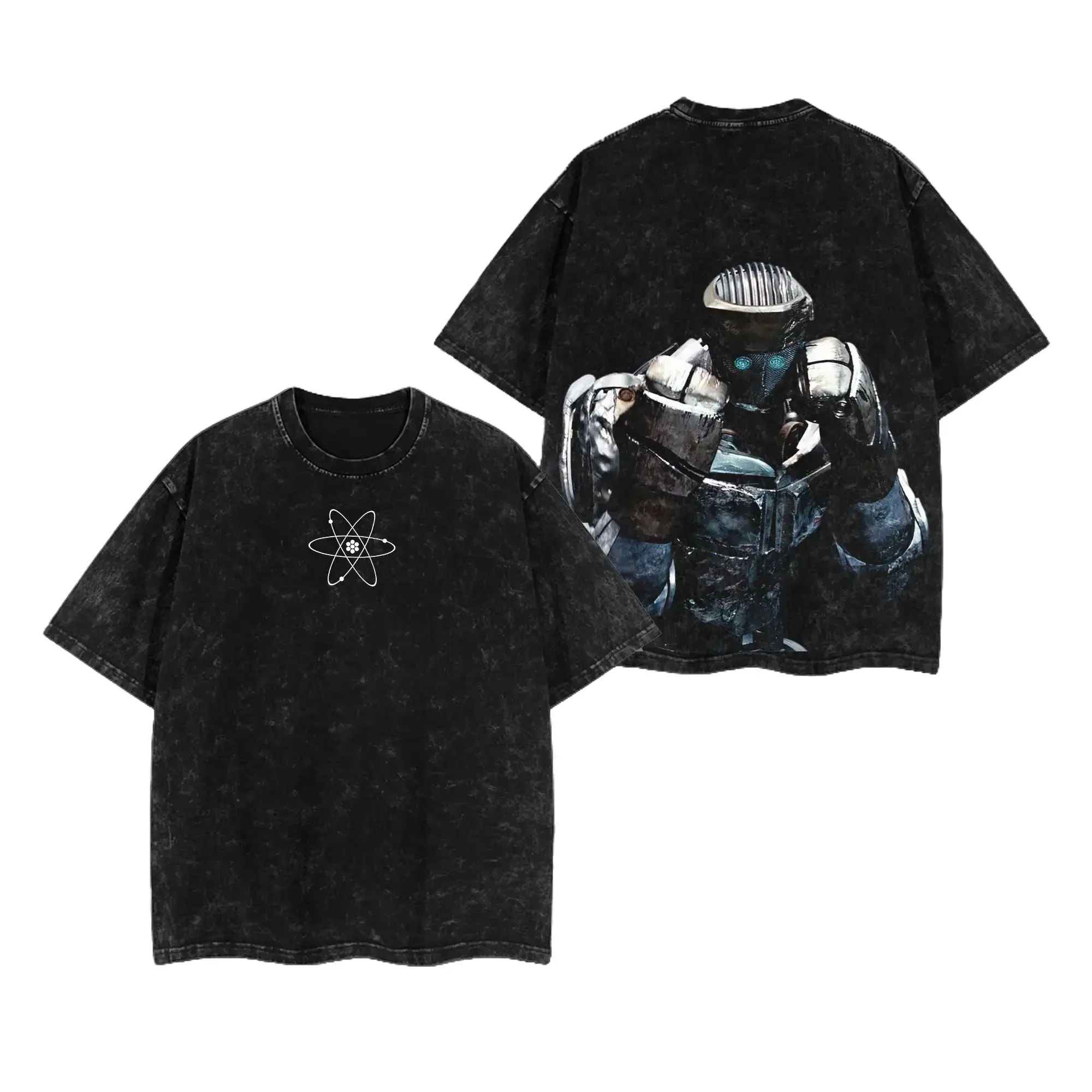 Atom - Real Steel Menswear Cotton Clothes, Movie Fans' Gift, Classic Oversized Seamless Straight Designer T-Shirt, Men's Regular Fit Floral Print Short-Sleeve Top