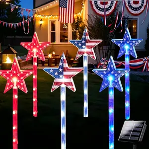 4th of July Decorations Outdoor Red White and Blue Pathway Lights, 6 Pack Flag Star Stake Lights for Independence Day Memorial Day Patriotic American Flag Decor Outside Landscape Garden Yard Lawn