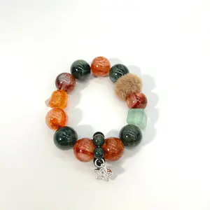 Red Rutilated Quartz Green Phantom Bracelet, Star Pendant Fluorite Handchain