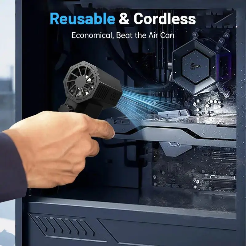 Powerful Turbo Fan, Mini Portable Jet Fan, Jet Fan 130,000 RPM High Speed Spinning, Type-C Rechargeable Clear Fan for Cars, Computers, Keyboards and Lenses Handheld Fan Bladeless Tower Fan