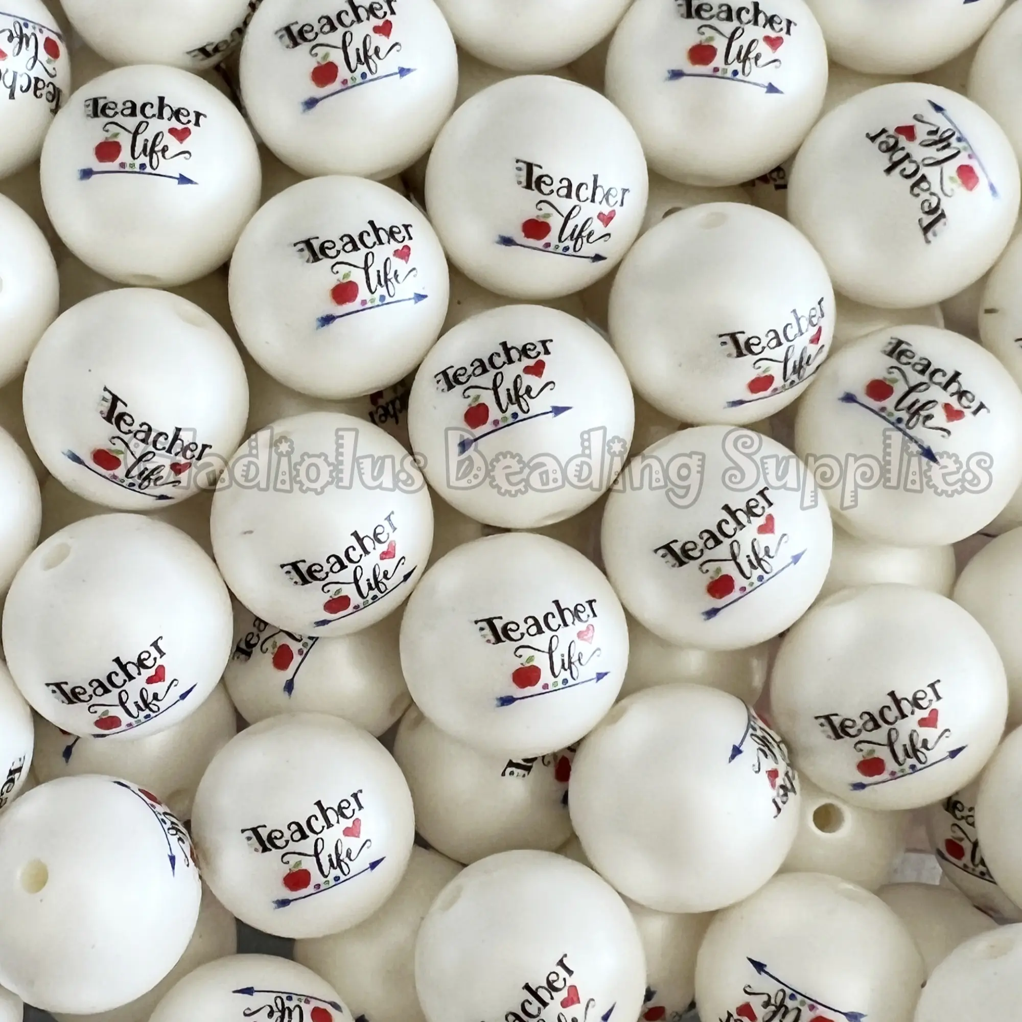 20mm Teacher Life Beads Acrylic Bead, Autumn Beads, Bubblegum Bead, Chunky Bead Round beads, Gumball Beads, Back To School Beads