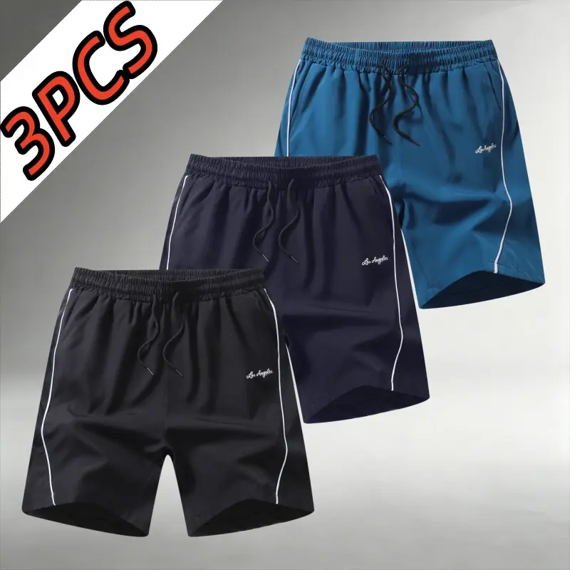 Men’s ice silk Quick Dry sports shorts 3-pack, breathable skin-friendly fabric, elastic drawstring waistband with zippered pockets, loose fit suitable for running, fitness, and everyday outdoor activities. sohochic, Lightweight Performance Shorts, Athleis